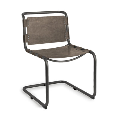 Brown And Black Leather Metal Open Back Dining Side Chair