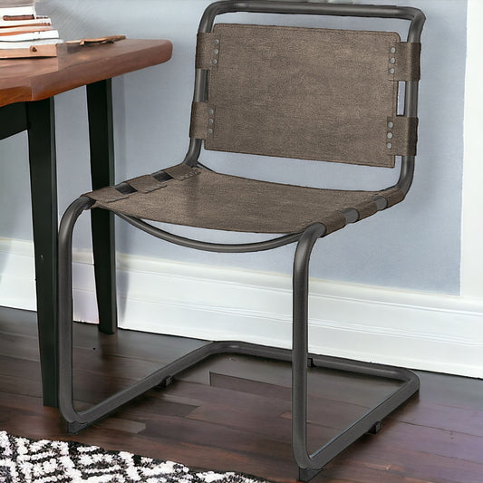 Brown And Black Leather Metal Open Back Dining Side Chair