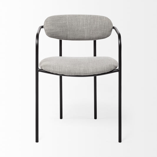 Set of Two Gray and Black Upholstered Fabric Dining Arm Chairs