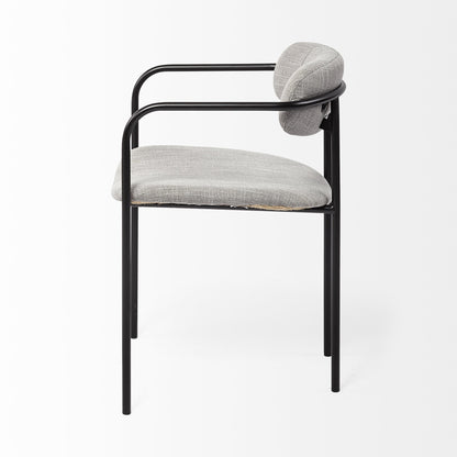 Set of Two Gray and Black Upholstered Fabric Dining Arm Chairs