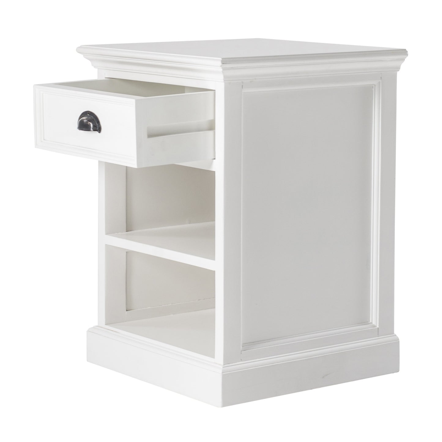 24" White Solid Wood Distressed One Drawer Nightstand