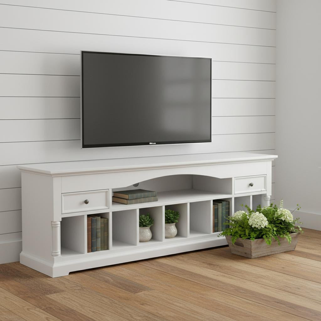 71" White Solid Console Table With Shelves And Drawers