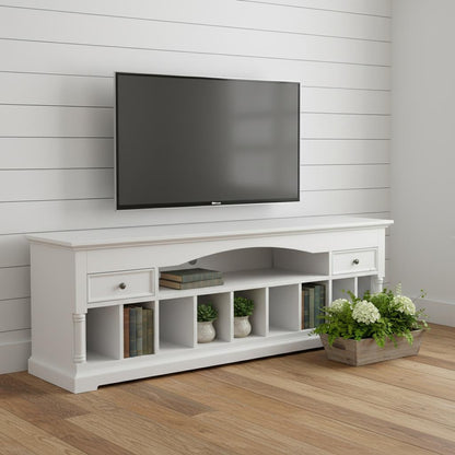 71" White Solid Console Table With Shelves And Drawers