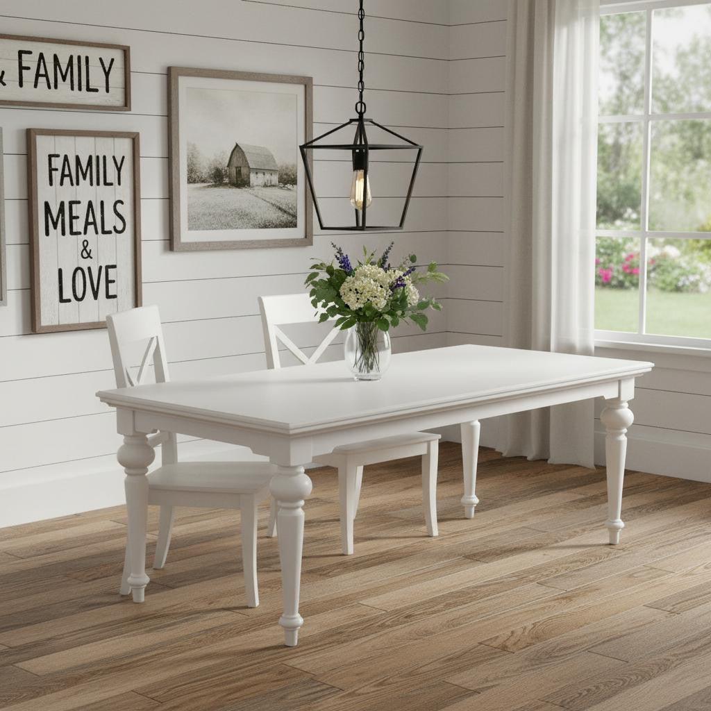 94" White Solid Wood Dining Table