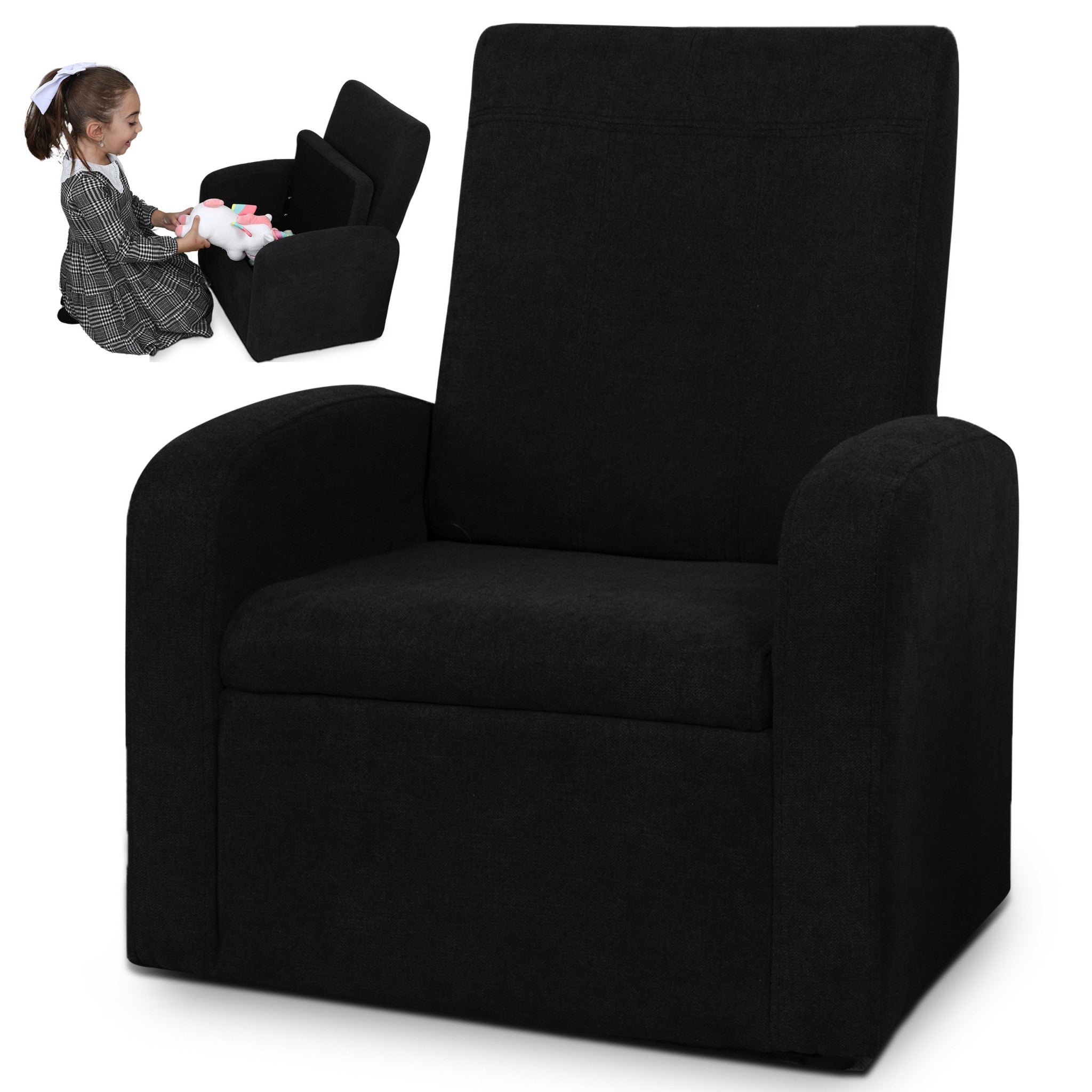 Kids Black Comfy Upholstered Recliner Chair with Storage