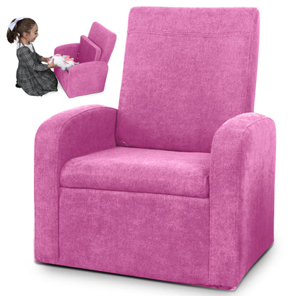 Kids Pink Comfy Upholstered Recliner Chair with Storage