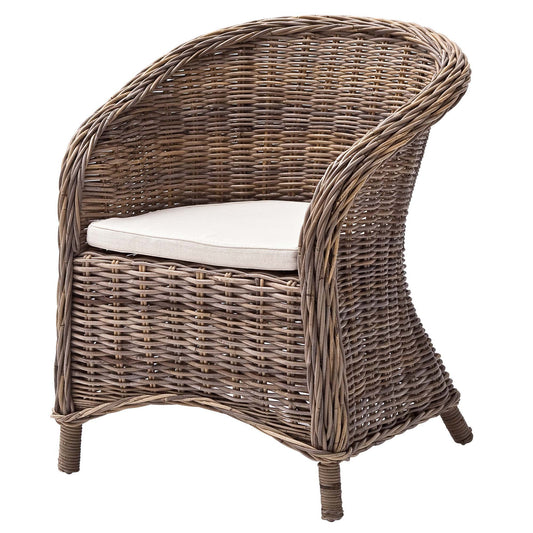 Set of Two Round Wicker Club Armchairs with Seat Cushion