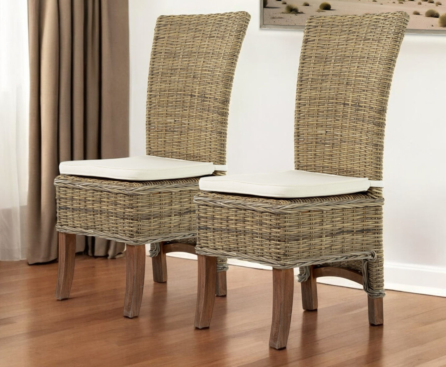 Set of Two Cream and Natural Dining Parsons Chairs