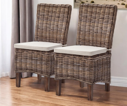 Set of Two Cream and Brown Dining Parsons Chairs