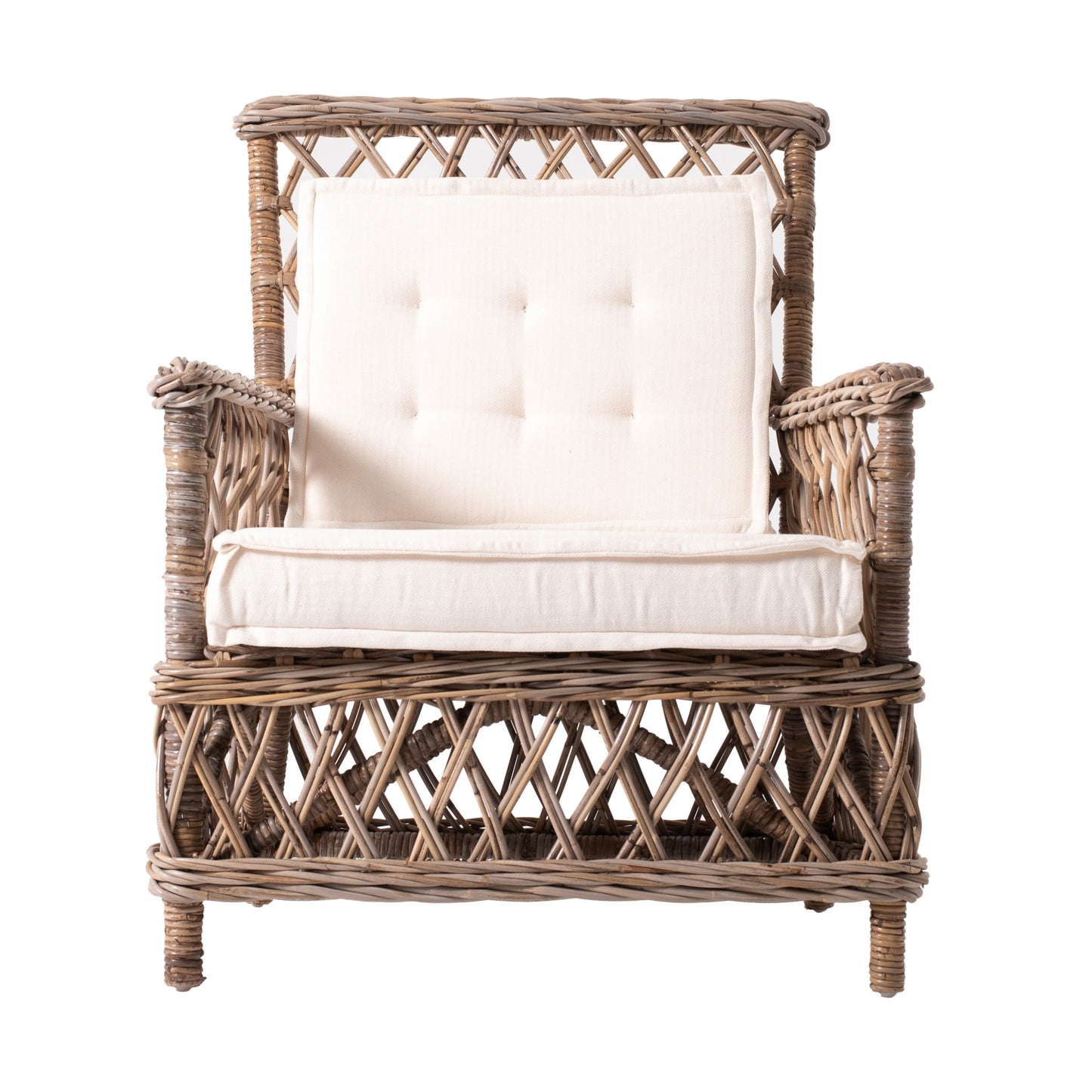 Set of Two Cream and Natural Cross Back Dining Arm Chairs
