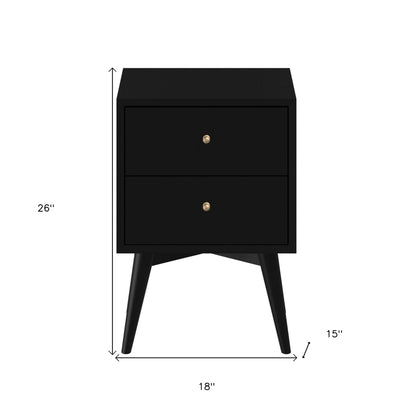 26" Black Solid Wood Two Drawer Nightstand