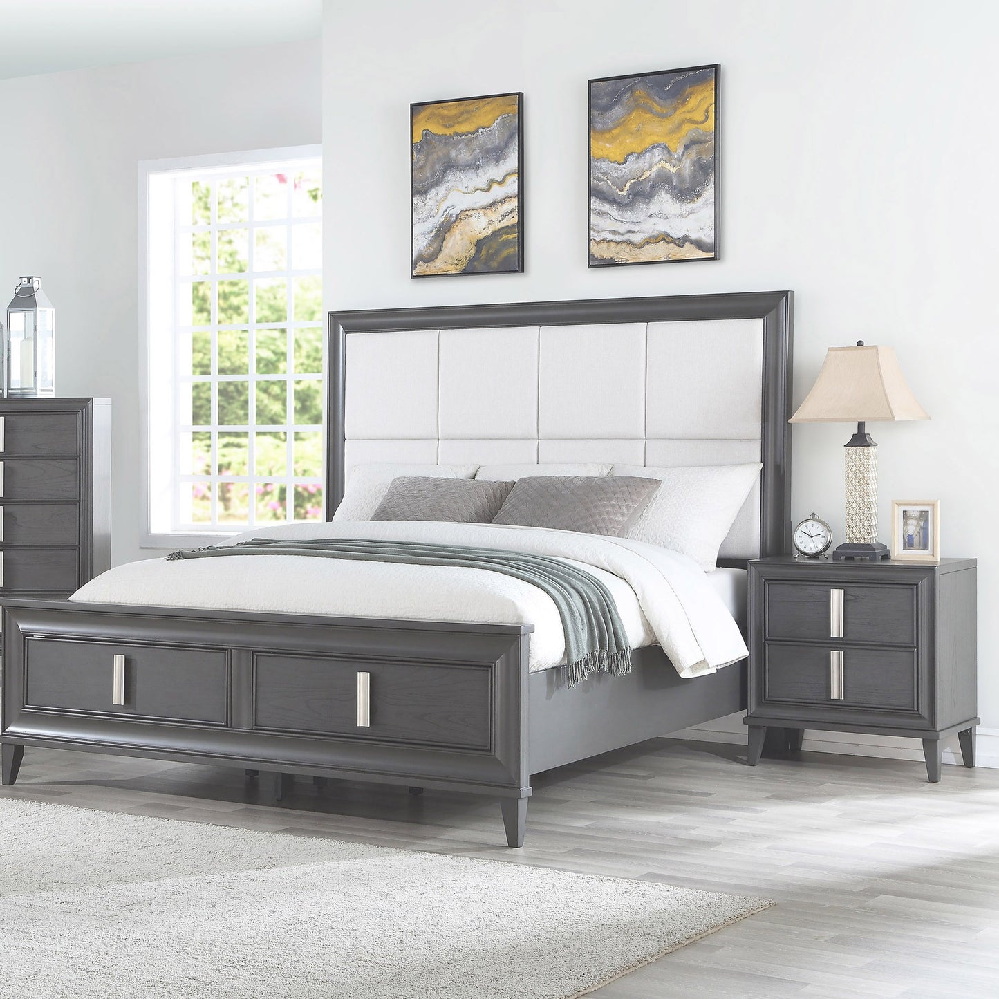 29" Dark Gray Solid Wood and Wood Two Drawer Nightstand