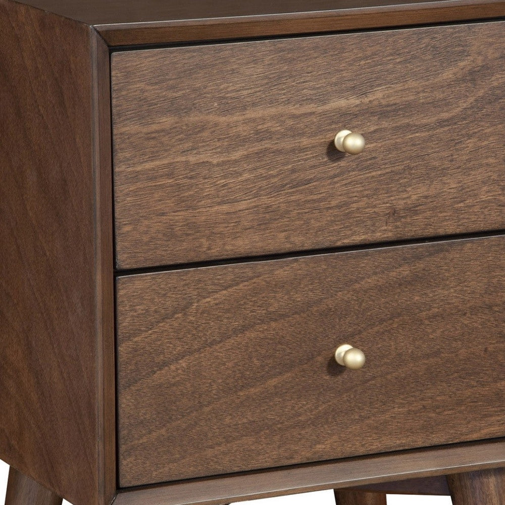 26" Brown Solid Wood and Wood Two Drawer Nightstand