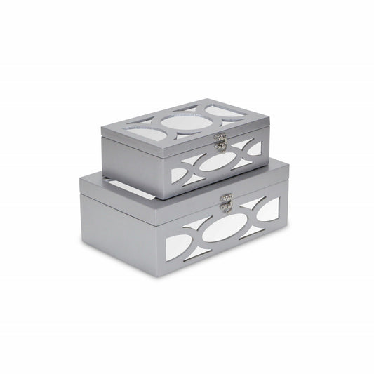 Set of Two Silver Mirrored Glass And Wood Box With Lid