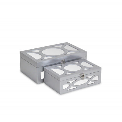 Set of Two Silver Mirrored Glass And Wood Box With Lid