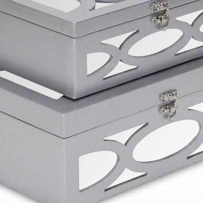 Set of Two Silver Mirrored Glass And Wood Box With Lid