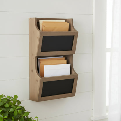 Set of Two Brown Solid Wood File Organizer