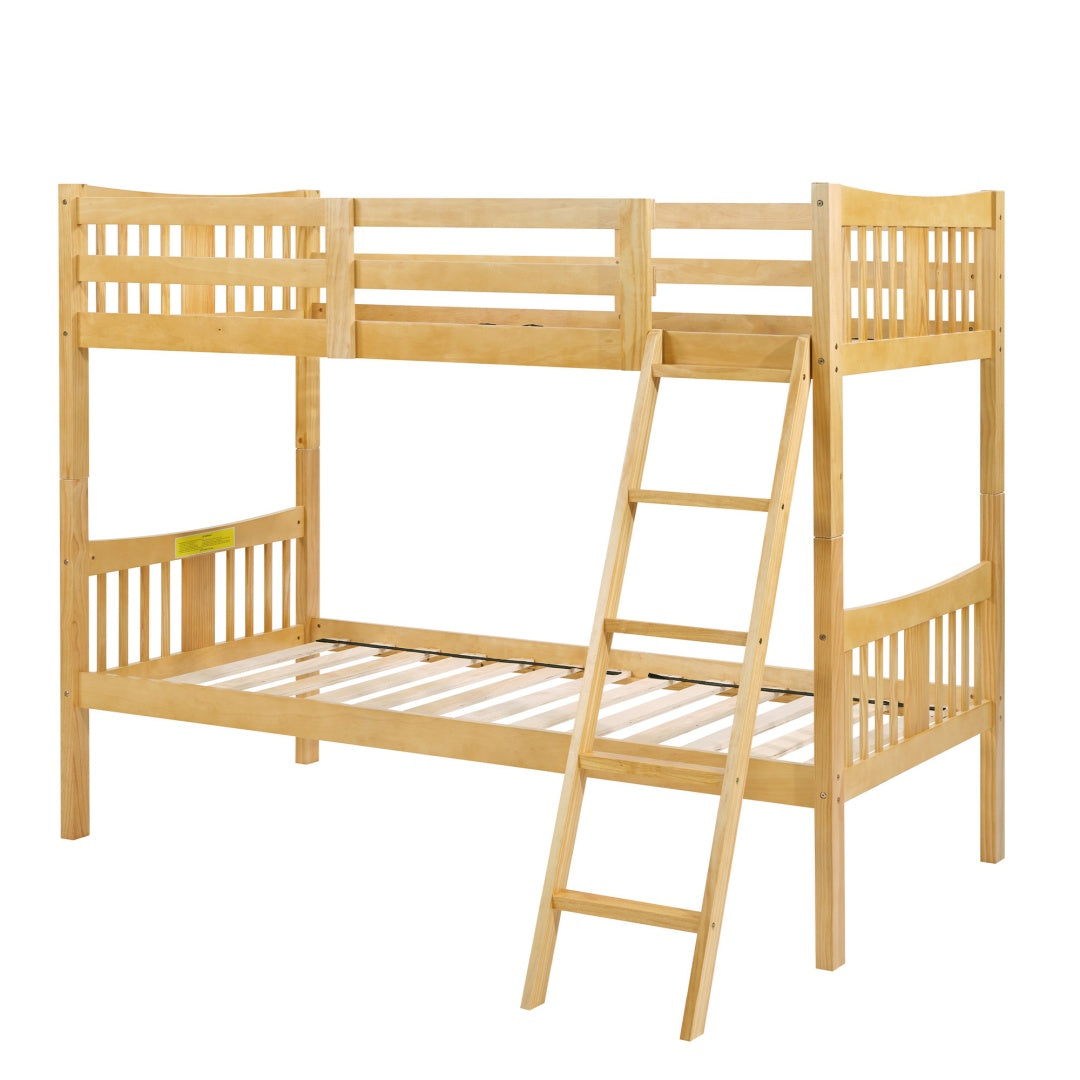 A-B Combination For Sale, Please Do Not Buy Separately--Loft Bunk Bed Twin Over Twin, Solid Wood Frame With Slats, Bunk Beds With Ladder And Guardrail