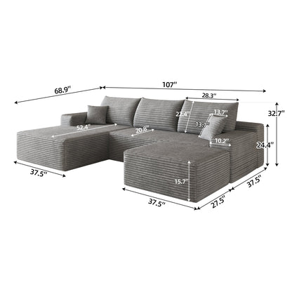 107" Cloud Sectional Sofa with 1 Ottoman