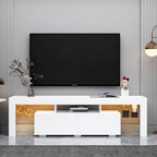 Modern White TV Stand, 20 Colors LED TV Stand W Remote Control Lights