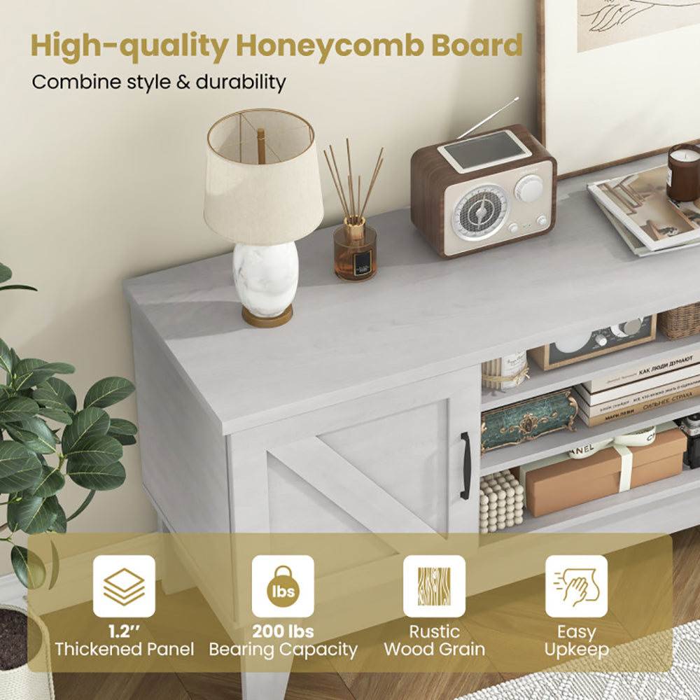 Farmhouse TV Stand For TVs Up To 65 Inches With 2 Barn Door Cabinets