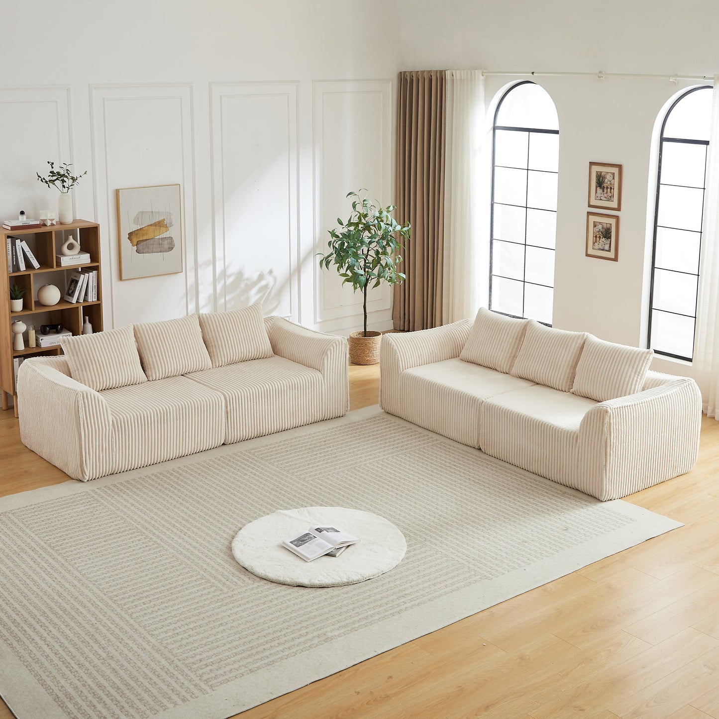 Minimalist 3+3 Seater Corduroy Sofa Set