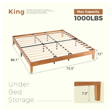 Solid Wood Bed Frame, Supported By Wooden Strips, Noise-free Design, No Need For Spring Box