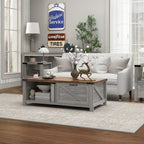 Coffee Table with Storage, Farmhouse Living Room Table with Storage Drawer and Open Shelf, Distressed Gray