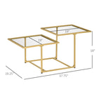 Coffee Table, Tempered Glass Coffee Table with 2 Square Tabletops, Modern Coffee Tables for Living Room, Bedroom, Gold