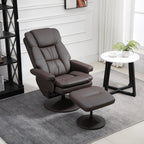 PU Leather Recliner Chair with Ottoman, Swivel Recliner and Ottoman with Round Wrapped Base for Living Room, Brown