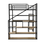 Full Size Metal Loft Bed With Staircase, Built-in Desk And Shelves, Black