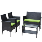 4 PC Rattan Patio Furniture Set Outdoor Patio Cushioned Seat Wicker Sofa Green Cushion