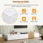 ON-TREND TV Stand With Faux Marble And Walnut Wood Grain Finish For TVs Up To 88'', Modern Free-Combination Entertainment Center With 4 Storage Drawers For Living Room, White