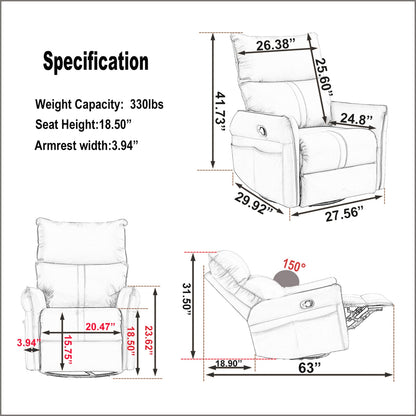 360  Swivel Rocking Recliner Chair, Nursery Glider, Modern Small Rocker