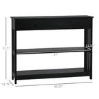 Console Hallway Table with Extra Wide Pull Out Drawer, 2 Open Shelves and Slatted Wood Frame Design, Black