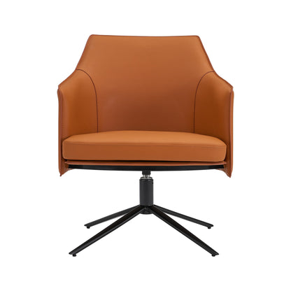 26" Terra Cotta and Black Faux Leather Swivel Lounge Chair