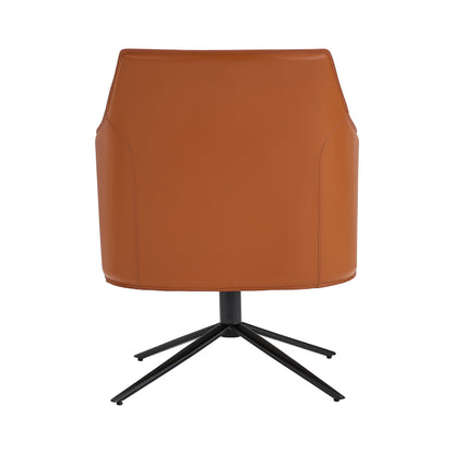 26" Terra Cotta and Black Faux Leather Swivel Lounge Chair