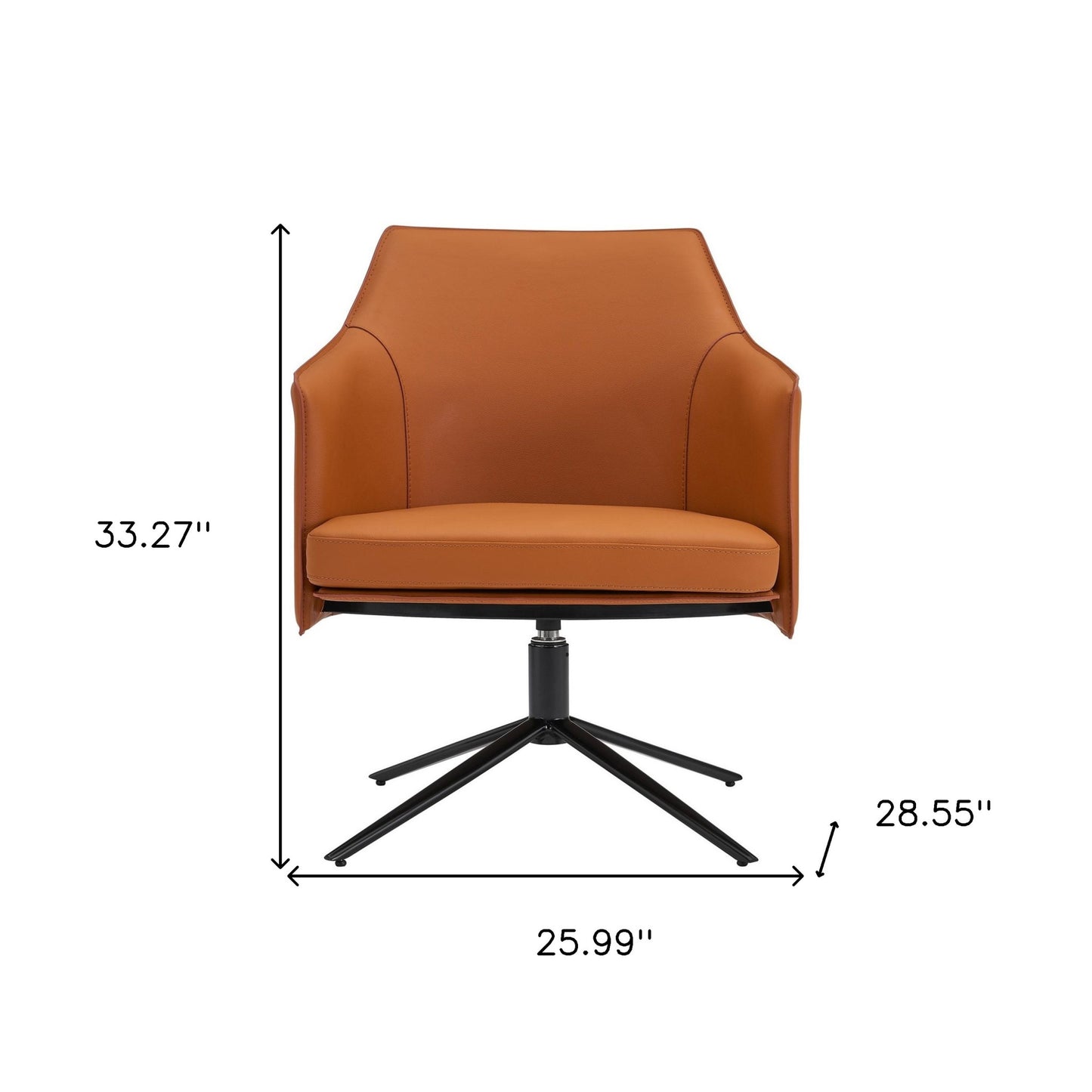 26" Terra Cotta and Black Faux Leather Swivel Lounge Chair