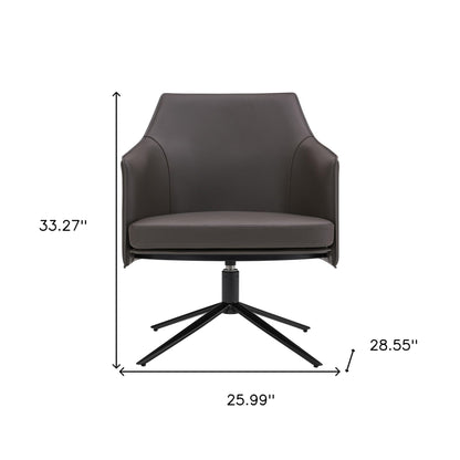 26" Gray and Black Faux Leather Swivel Lounge Chair