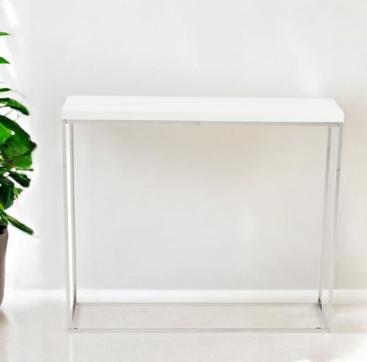 35" White and Silver Frame Console Table