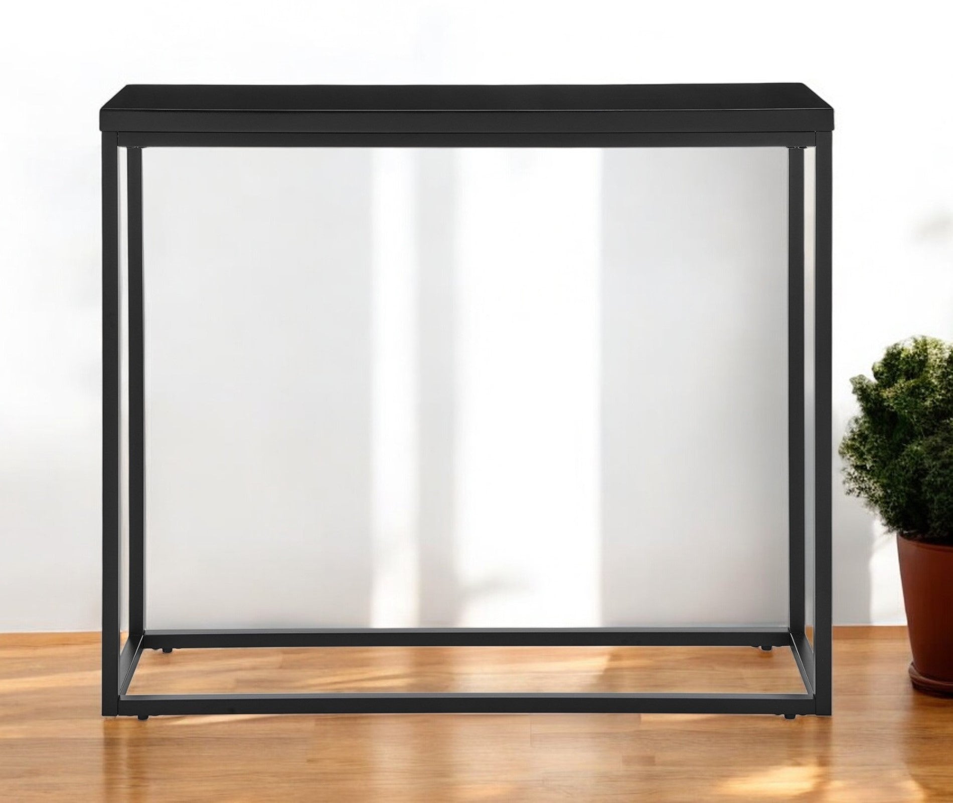 35" Black Wood and Steel Frame Console Table
