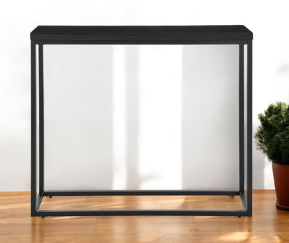 35" Black Wood and Steel Frame Console Table
