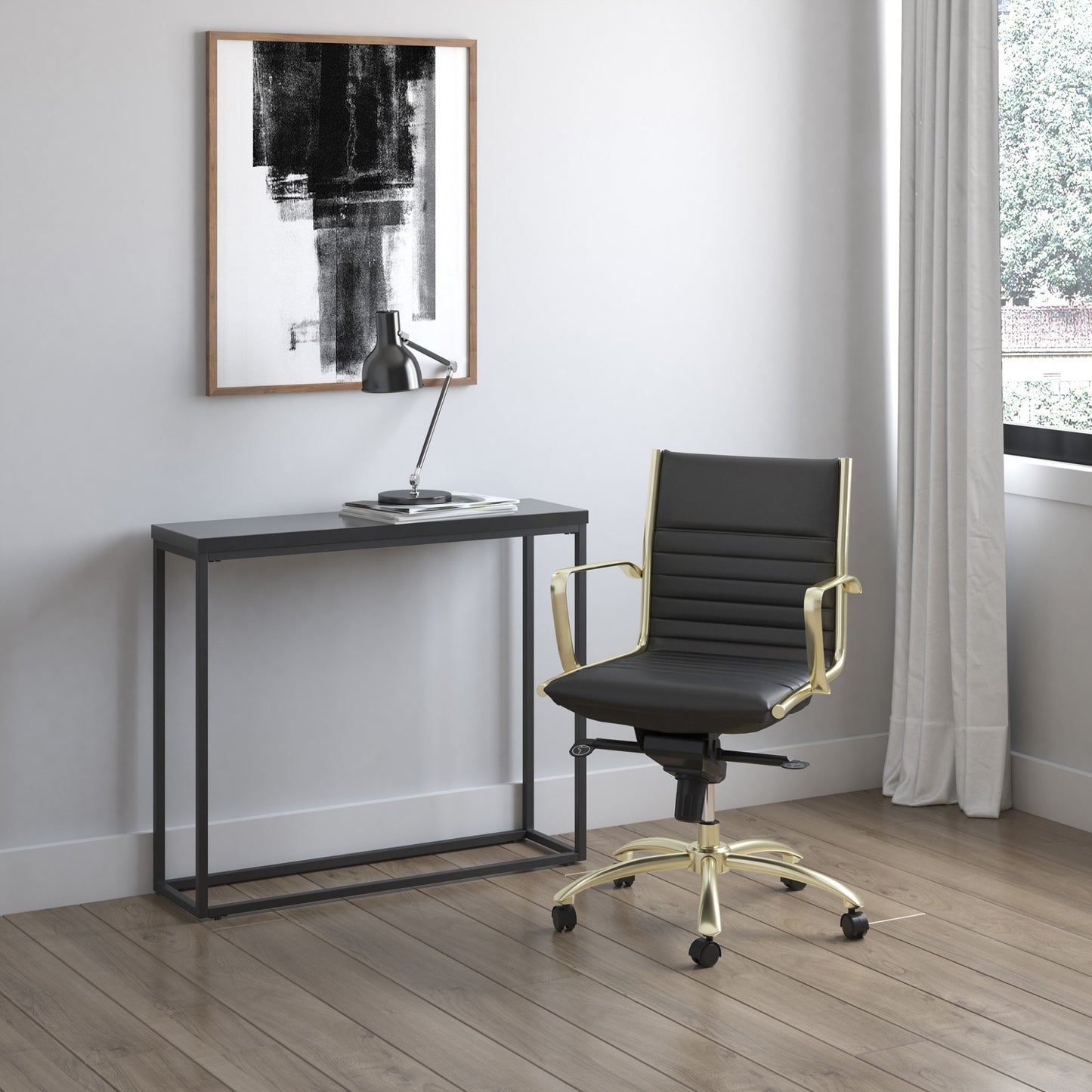 35" Black Wood and Steel Frame Console Table