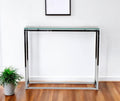 36" Clear and Silver Glass Sled Console Table