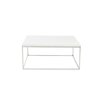 35" White and Silver Wood And Metal Square Frame Coffee Table