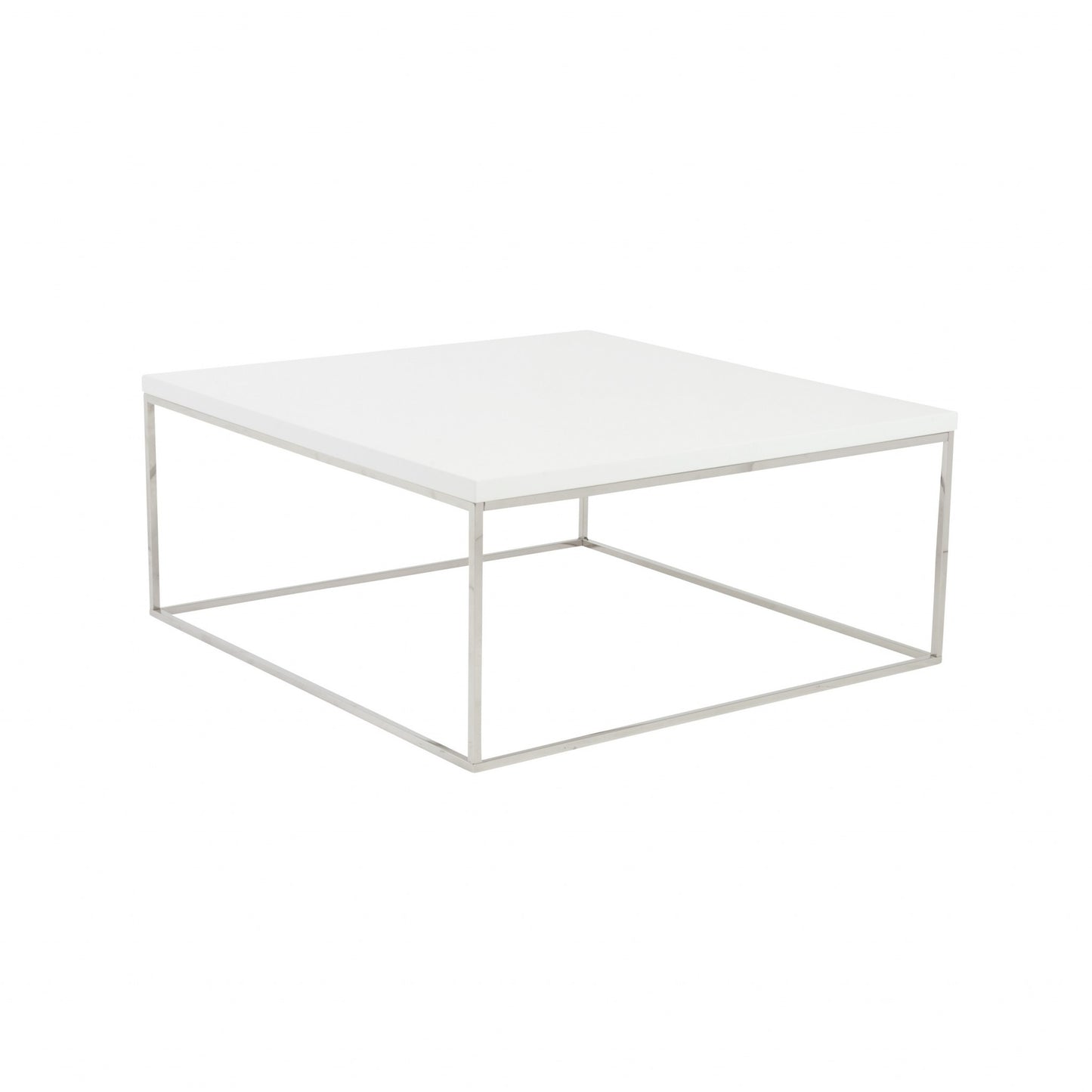 35" White and Silver Wood And Metal Square Frame Coffee Table
