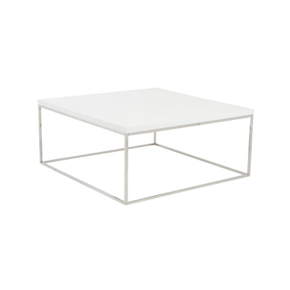 35" White and Silver Wood And Metal Square Frame Coffee Table