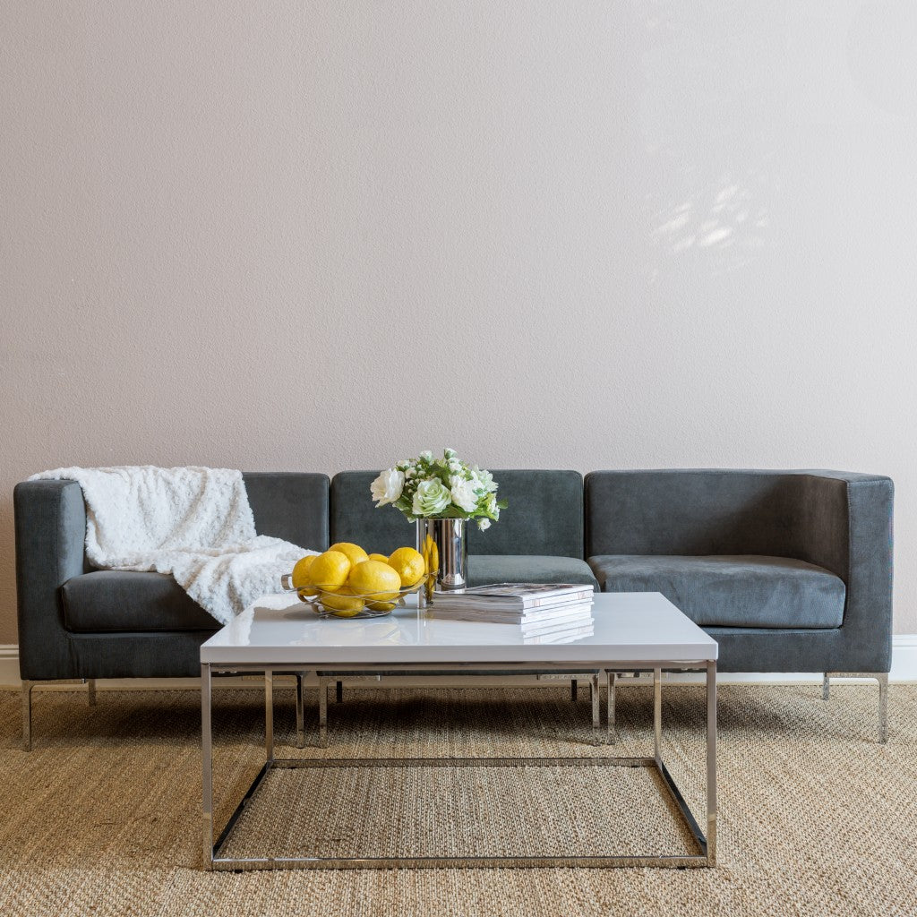 35" White and Silver Wood And Metal Square Frame Coffee Table