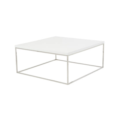 35" White and Silver Wood And Metal Square Frame Coffee Table