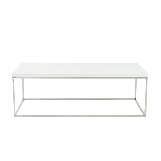 47" White and Silver Wood And Metal Frame Coffee Table